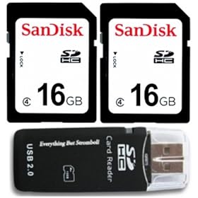 SanDisk Flash 32 GB (16GB x2 = 32GB) SDHC Flash Memory Card with Everything But Stromboli (tm) Card Reader