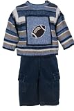 B T Kids Fall/Winter Baby Boys 3 pc Striped Football Sweater Denim Pant Set-6-9 Months