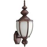 Progress Lighting P5772-19EB One-Light Etched Glass Wall Lantern with Photocell and 120 Volt Normal Power Factor Electronic Ballast, Roman Bronze