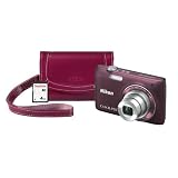 Nikon COOLPIX S4100 14 MP Digital Camera with 3-Inch Touchscreen Display, SanDisk 4GB SD Memory Card, and Leather Case (Plum)