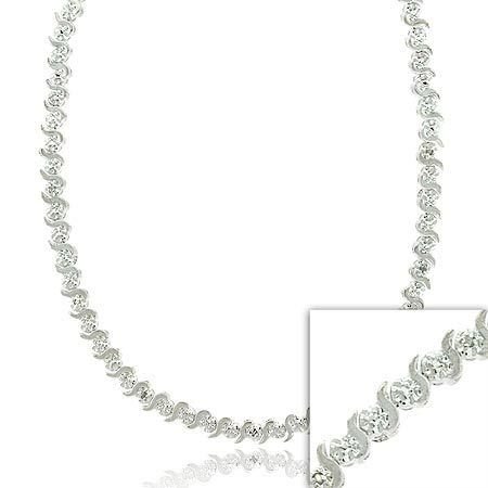 Royal Sterling Silver .925 Genuine Diamond Accent S Design Round Circle Tennis Necklace