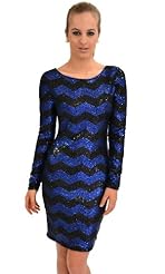 Chevron Print Long Sleeves Bateau Neck Mesh Fitted Sequined Nylon/Spandex  Dress