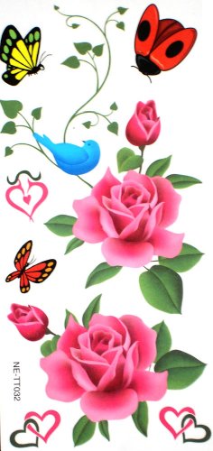LW Wasserdicht Tattoo Aufkleber farbigen Blumen und Schmetterlingen Preisvergleich