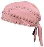 Pink Studded Leather Do Rag Headwrap Biker Motorcycle Skull Cap