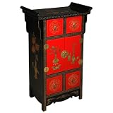 EXP Handmade Asian Furniture - 39" Black, Red & Gold Pagoda Style End Table / Storage Cabinet