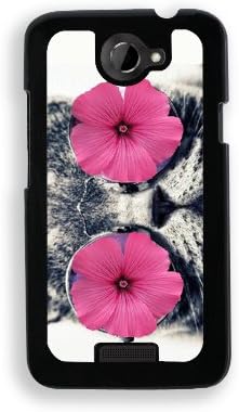 Hipster Cat Funny Pink Flower Eyes - Protective Designer BLACK Case - Fits HTC One X / One X+