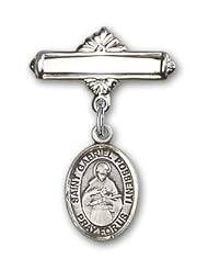 Sterling Silver Baby Badge with St. Gabriel Possenti Charm and Polished Badge Pin