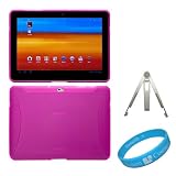 Magenta Flexi TPU Silicone Skin Cover with Side Grip for Samsung Galaxy Tab 10.1-inch Tablet fits all Model (16GB, 32GB) + Silver Metal Stand for Galaxy Tab + SumacLife TM Wisdom Courage Wristband