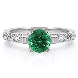Emerald Art Deco 1 Carat Gemstone Ring, 14K White Gold
