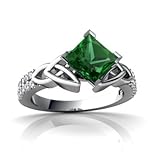 14K White Gold Square Created Emerald Engagement Ring