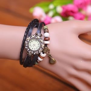 Top Seller Women Ladies Vintage Weave Bracelet Purse Pendant Leather Quartz Wrist Watch