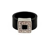 Ring - R59 - Silicone Ring with Square Shape Crystal Charm - Size 7 (18mm) ~ Black