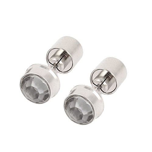 Ladies Men Blue LED Light Round Pierced Ear Stud Earrings Pair