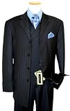 Steve Harvey Black Shadow Stripes And Dotted Sky Blue Pinstripes Super 120's Wool Wideleg Vested Suit By Zanetti