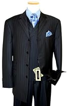 Steve Harvey Black Shadow Stripes And Dotted Sky Blue Pinstripes Super 120's Wool Wideleg Vested Suit By Zanetti