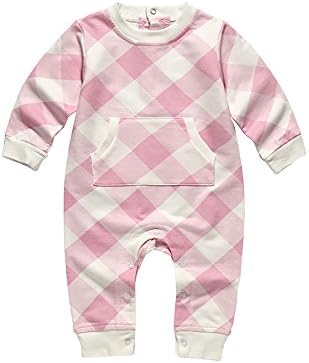 Oissie Baby Boys Round Neck Gingham Romper 18M Pink