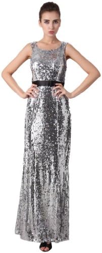 Women's Eye Catching Allover Sliver Sequins Long Evening Dress