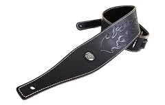 Gaucho Black Embossed Aged Leather Guitar Strap for Electric/Acoustic/Bass Guitar