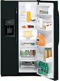 GE GSF25LGWBB 25.4 cu. ft. Side by Side Refrigerator with 3 Glass Shelves, Gallon Door Storage, Freshness Center and External Water/Ice Dispenser & Temperature Controls: High Gloss Black