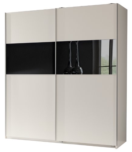 Wimex 128771 Schwebetürenschrank Arezzo 198 x 180 x 64 cm, Front und Korpus alpinweiß, Absetzungen Glas schwarz