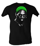 Dennis Rodman T-Shirt - Green Hair Basketball Adult Black Tee