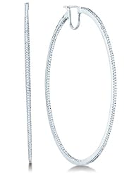 10K White Gold Two Double Sided Front and Back Micro Pave Set Round Diamond Hoop Earrings with Hinge Closure - (3/4 cttw)