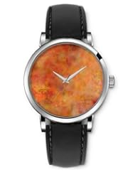 SPRAWL Aanalog Fashion Series Silver Ladies Watches of Genuine Black Leather Strap,Unique Wrist Watch for Women Girls Designed with Landscape opaque red curly
