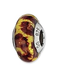 Sterling Silver Reflections Yellow Jaguar Glitter Overlay Glass Bead