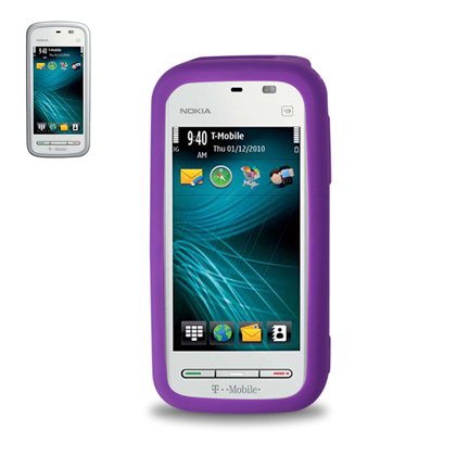 New Fashionable Perfect Fit Soft Silicon Gel Protector Skin Cover (Faceplate/Snap On) Rubber Cell Phone Case with Screen Protector for Nokia Nuron 5230 T-Mobile - Purple