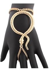 Snake Adjustable Finger Ring and Hand Chain Bracelet One Size Fits Most - Goldtone Silvertone or Gun Metal