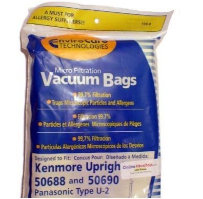12 Kenmore Upright 50688 and 50690, Panasonic Type U-2 Vacuum Bags Microfiltration with Closure