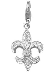 14K White Gold Diamond Fleur De Lis Charm