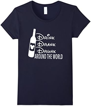 Women's Drinking Around The World Drink Drank Drunk Shirt Large Navy