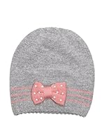 Alice Hannah Gorro Lana Stripes Pearl Bow Beanie (Gris / Rosa)