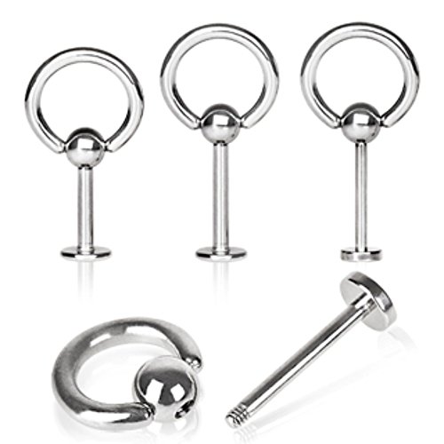 316L Surgical Steel Labret with Slave Ring Ball (Sold Individually)