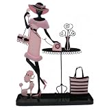 French Lady w/poodle Earrings Holder / Jewelry Display / Stand / Organizer 11H - Pink & Black