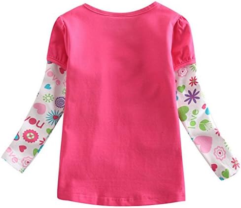 Peppa Pig Little Girls' Spring Fall Long-Sleeve Cartoon Embroidered Cotton T-Shirts,Rose Red,5/6Y