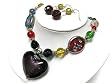 Murano Glass Heart Pendant and Glass Art Beads Necklace Earring Set