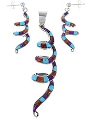Multicolor Inlay Jewelry Sterling Silver Pendant Earrings Set HS24302
