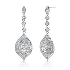 Starlet Glamour: Sterling Silver Celebrity Style Vintage Inspired Filigree Chandelier Earrings with CZ Diamonds