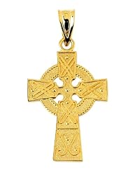 14k Yellow Gold Celtic Charm Gaelic Cross Pendant