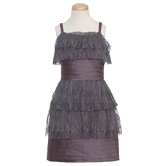 Biscotti Girls Gray Lace Tiered Christmas Holiday Party Dress