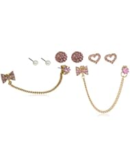 Betsey Johnson "Iconic Pinkalicious" Crystal Heart and Bow 5-Stud Earrings Jewelry Set