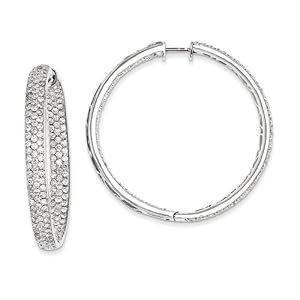 14k White Gold Diamond In-Out Hinged Hoop Earrings Diamond quality AA (I1 clarity, G-I color)