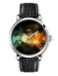 SPRAWL Aanalog Fashion Series Silver Ladies Watches of Genuine Black Leather Strap,Unique Wrist Watch for Women Girls Designed with Colorful Bubbles in the dark