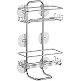 InterDesign Classico Suction Bathroom Shower Caddy Shelves for Shampoo, Conditioner, Soap - Jumbo, Silver