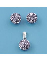 Sterling Silver Lavender CZ Fine Sphere Earring Pendant Set 10MM