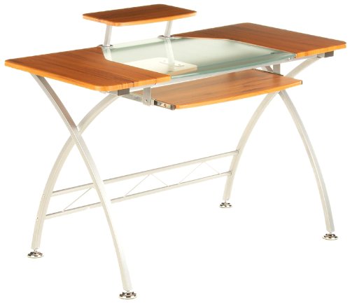 HJH Office/Buerostuhl24 673862 Computertisch Schreibtisch Combi, Teak / Glas