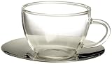 Bormioli Rocco H Drink Espresso Cups and Steel Saucers, Set of 4, Gift Boxed