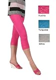 Women's Classic Capri Tights with Lace Trims 3-Pack White/Fuschia/Turquoise - Regular Size